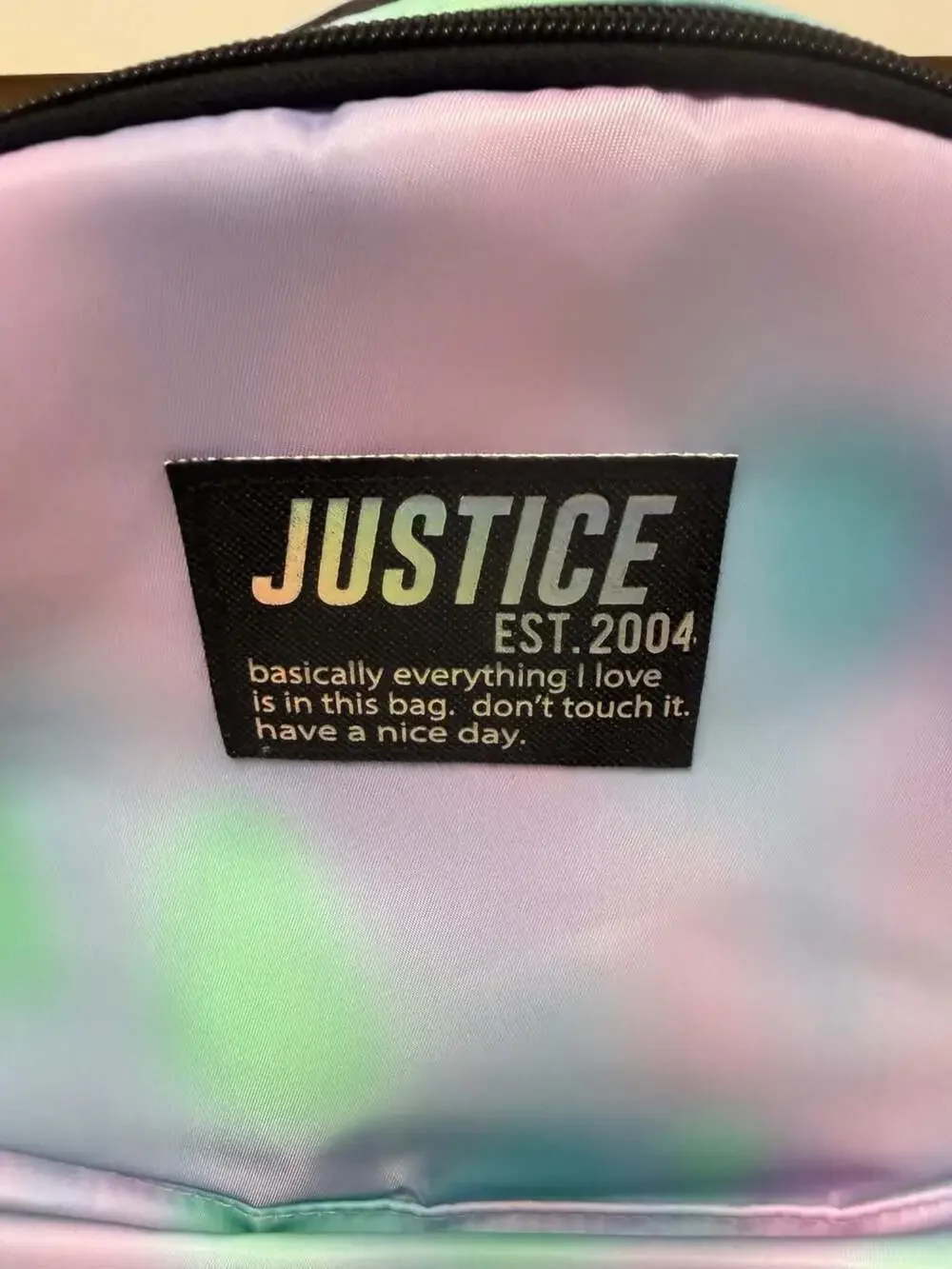 Justice Initial 'C' Pastel Tie-Dye Backpack with Iridescent Pocket NWT